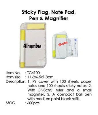 Sticky Flag, Note Pad, Pen & Magnifier - Tredan Connections