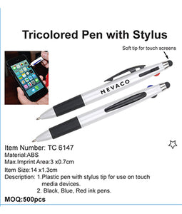 Tri-colored Pen with Stylus - Tredan Connections