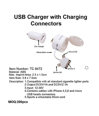 USB Charger with Charing Connectors - Tredan Connections