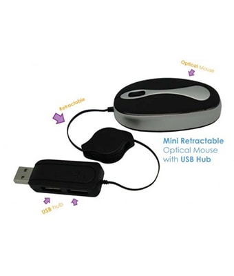 Mini Retractable Optical Mouse with USB Hub - Tredan Connections