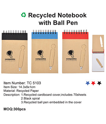 Recycled Notebook with Ball Pen - Tredan Connections
